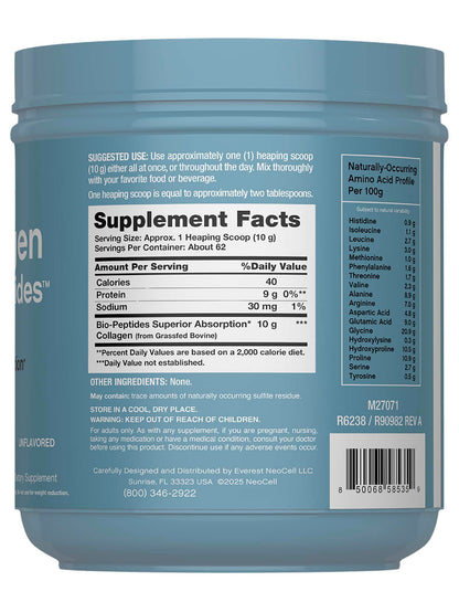 NeoCell Collagen Bio-Peptides Powder 22oz – Grass-Fed, Superior Absorption