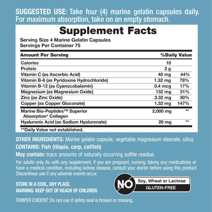 NeoCell Marine Collagen Peptides Capsules | 300 Pills | Hyaluronic Acid + Vitamin C