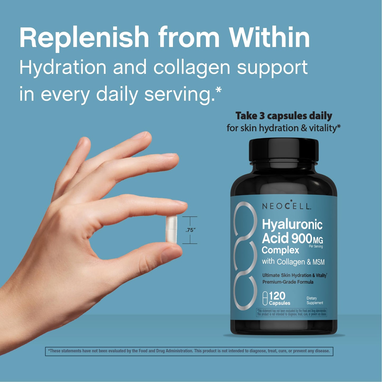 NeoCell Hyaluronic Acid Complex 900mg – 120 Capsules | BioActive Collagen Peptides & MSM