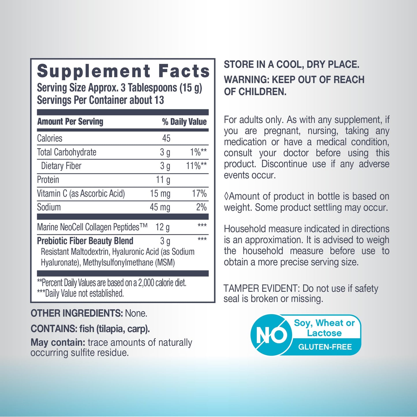 NeoCell Marine Collagen – Unflavored Powder with Hyaluronic Acid, MSM & Vitamin C | 7 oz Canister