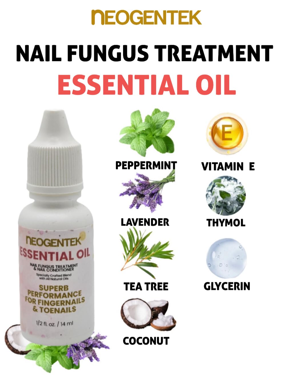 Neogentek Essential Oil Fight Nail Fungus – USA Made, 14ml, Nail Renewal & Strength