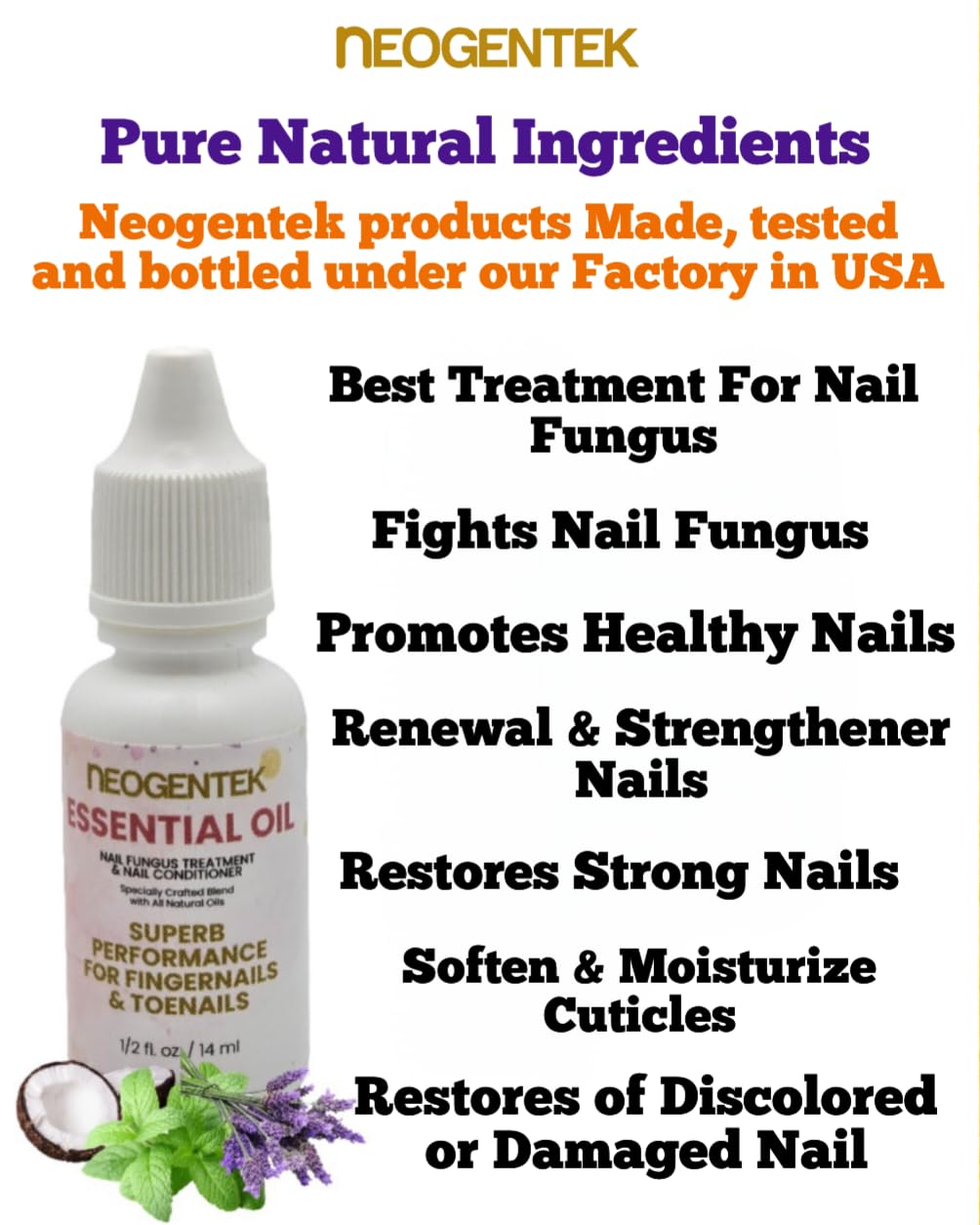 Neogentek Essential Oil Fight Nail Fungus – USA Made, 14ml, Nail Renewal & Strength