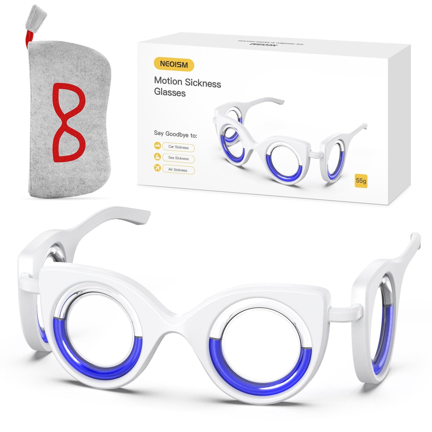 NEOISM Motion Sickness Glasses – Portable, Stabilizing Travel Glasses for Cars, Planes & Boats