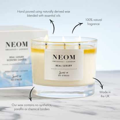 NEOM 3 Wick Candle – Lavender, Jasmine & Sandalwood | Luxury Aromatherapy & De-Stress Scent