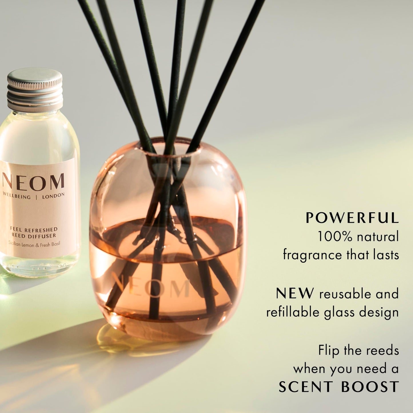 NEOM Feel Refreshed Reed Diffuser 100ml – Sicilian Lemon & Basil | 100% Natural Fragrances