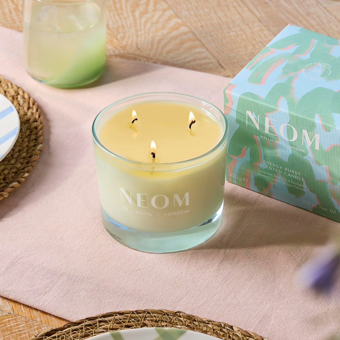 NEOM Energy Burst Candle 420g – 3 Wick, Spearmint Rosemary & Eucalyptus | Hand Finished