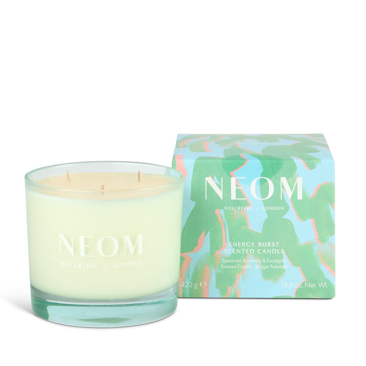 NEOM Energy Burst Candle 420g – 3 Wick, Spearmint Rosemary & Eucalyptus | Hand Finished