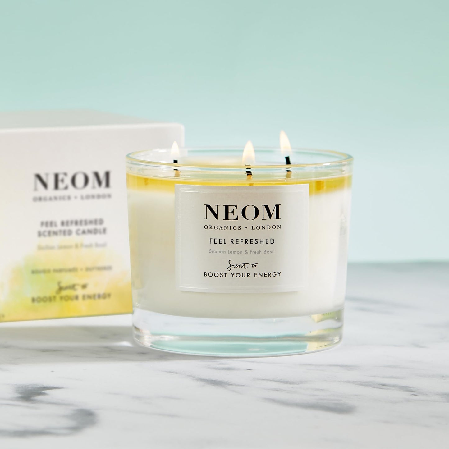 NEOM Feel Refreshed 3 Wick Candle - Lemon & Basil | Essential Oil Aromatherapy