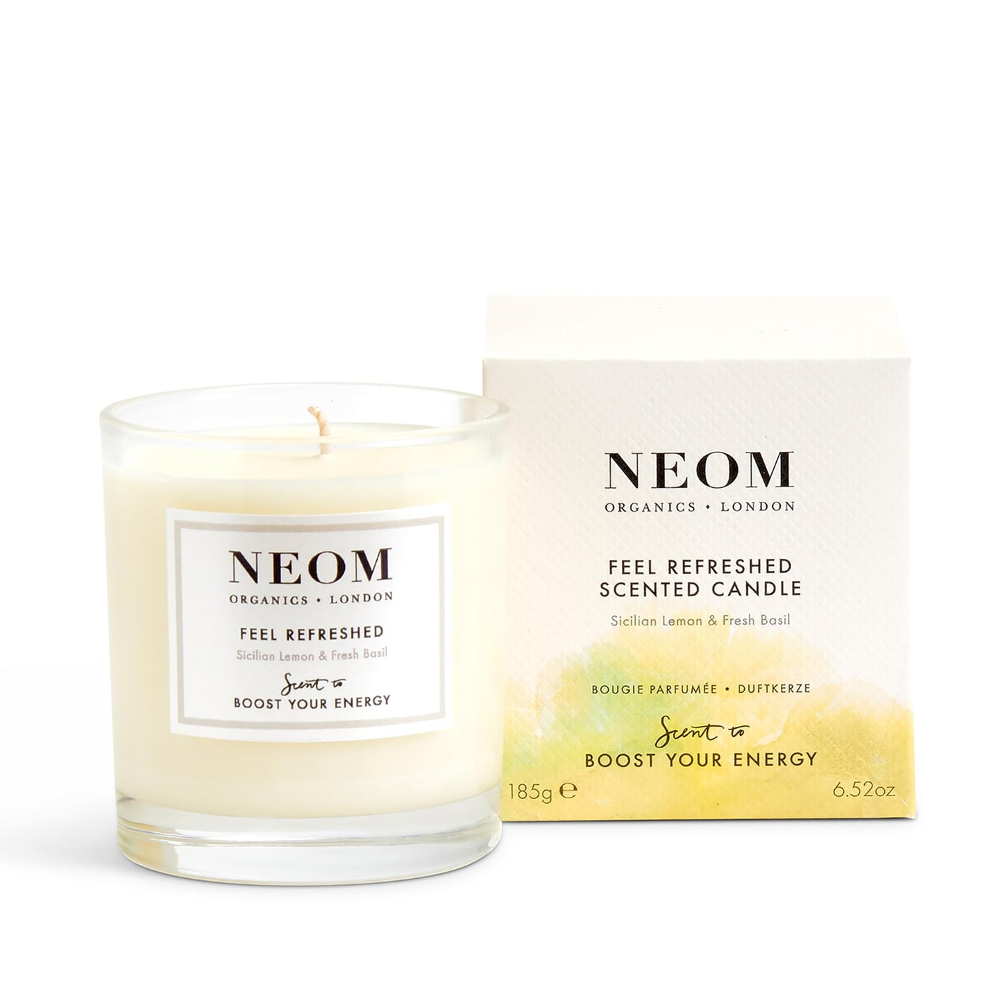 Neom Feel Refreshed Scented Candle | Lemon & Basil | 1 Wick, 185g, 35h Burn