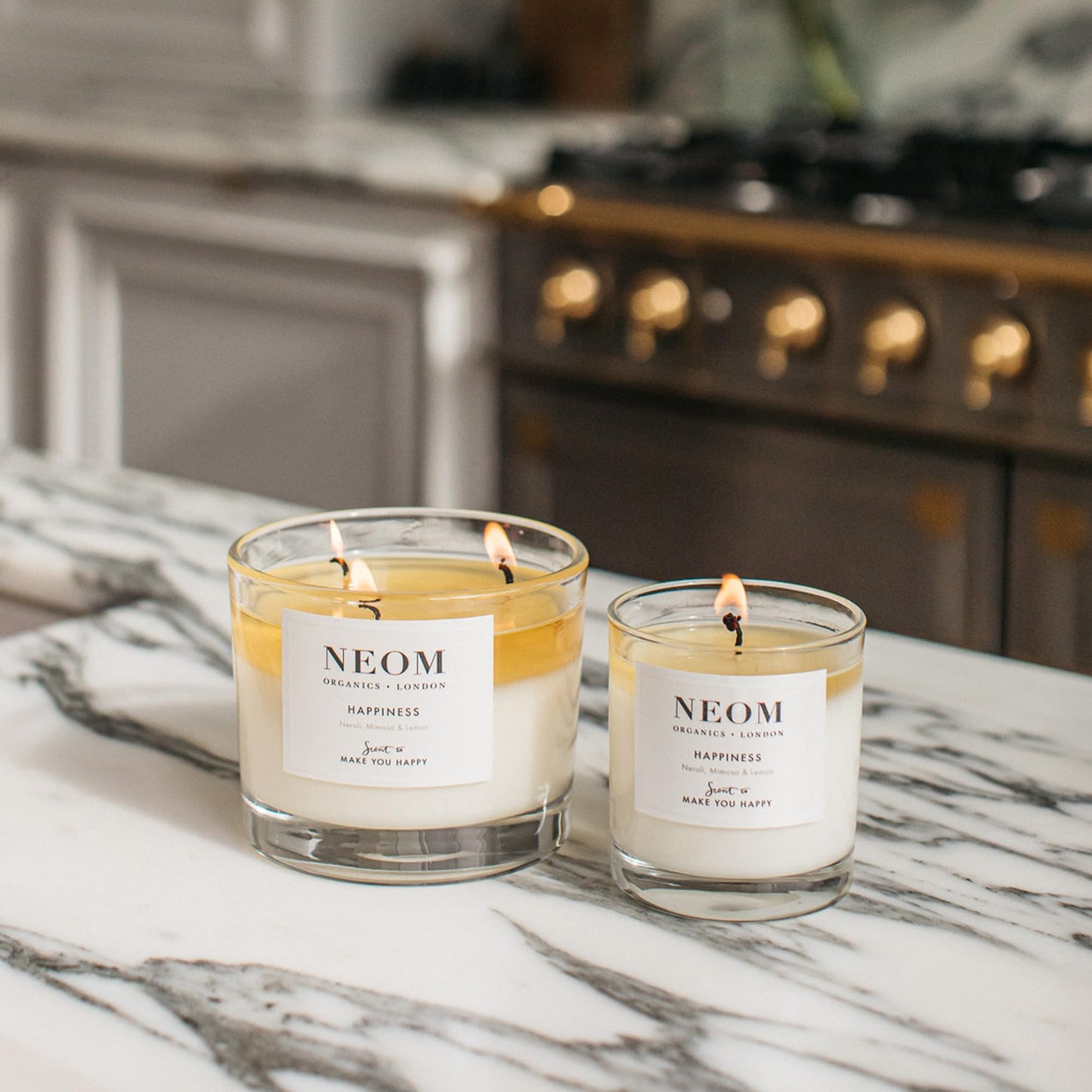 NEOM Happiness 3-Wick Scented Candle | Neroli, Mimosa & Lemon – Essential Oil Aromatherapy