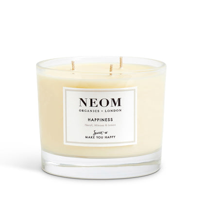 NEOM Happiness 3-Wick Scented Candle | Neroli, Mimosa & Lemon – Essential Oil Aromatherapy