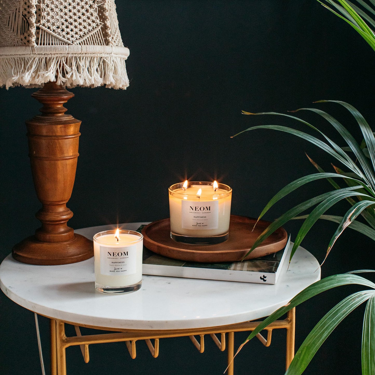 NEOM Happiness 3-Wick Scented Candle | Neroli, Mimosa & Lemon – Essential Oil Aromatherapy