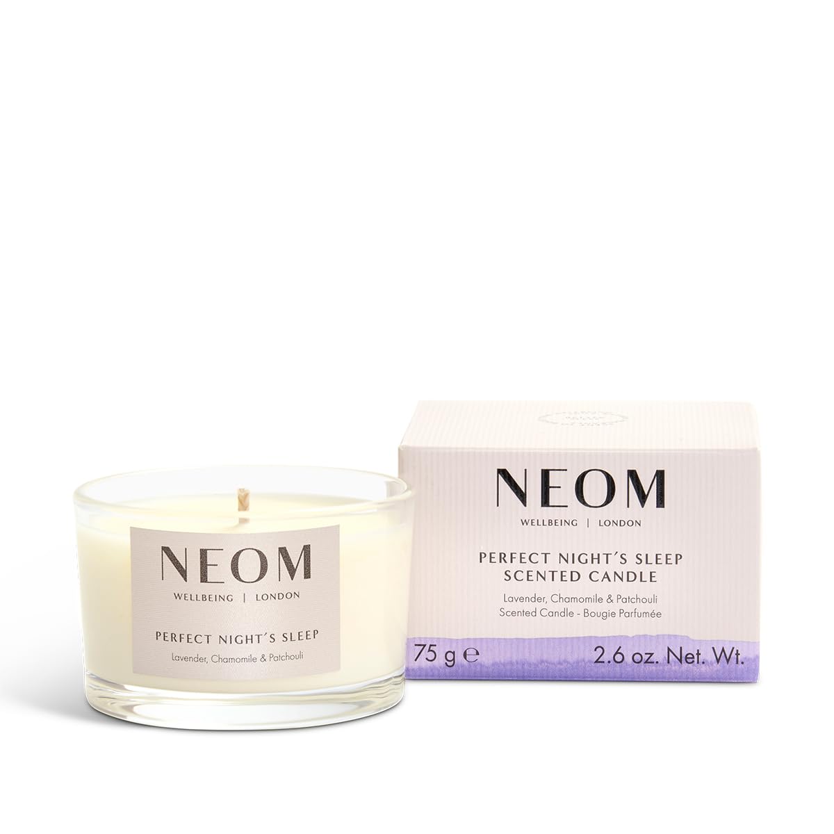NEOM- Perfect Night's Sleep Scented Candle, Travel Size | Lavender & Jasmine | Essential Oil Aromatherapy Candle | Scent to Sleep