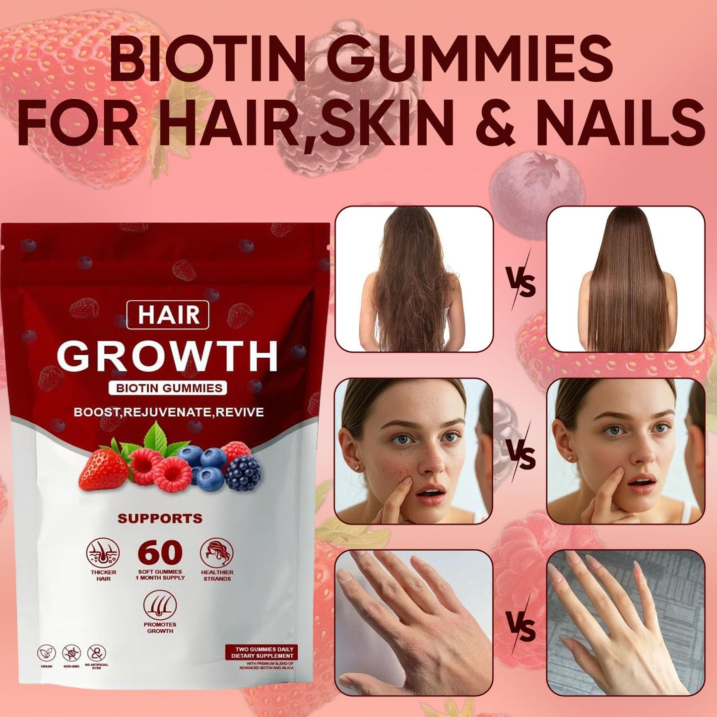 Neonomicon Lumin Hair Growth Gummies – Biotin, Vitamin C & E, Rosemary, Saw Palmetto | 60 Gummies