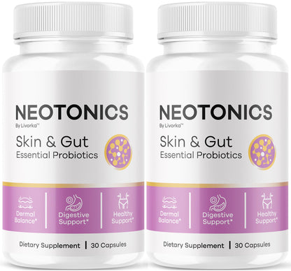 (2 Pack) Neotonics Capsules – Official Neotonics Skin & Gut Probiotics, 60 Capsules for 2 Months