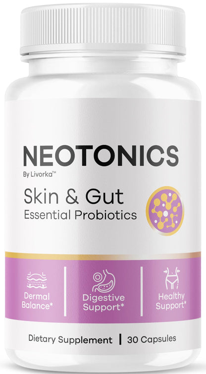 Neotonics Capsules – Official Skin & Gut Probiotics, 30-Capsule 1-Month Formula