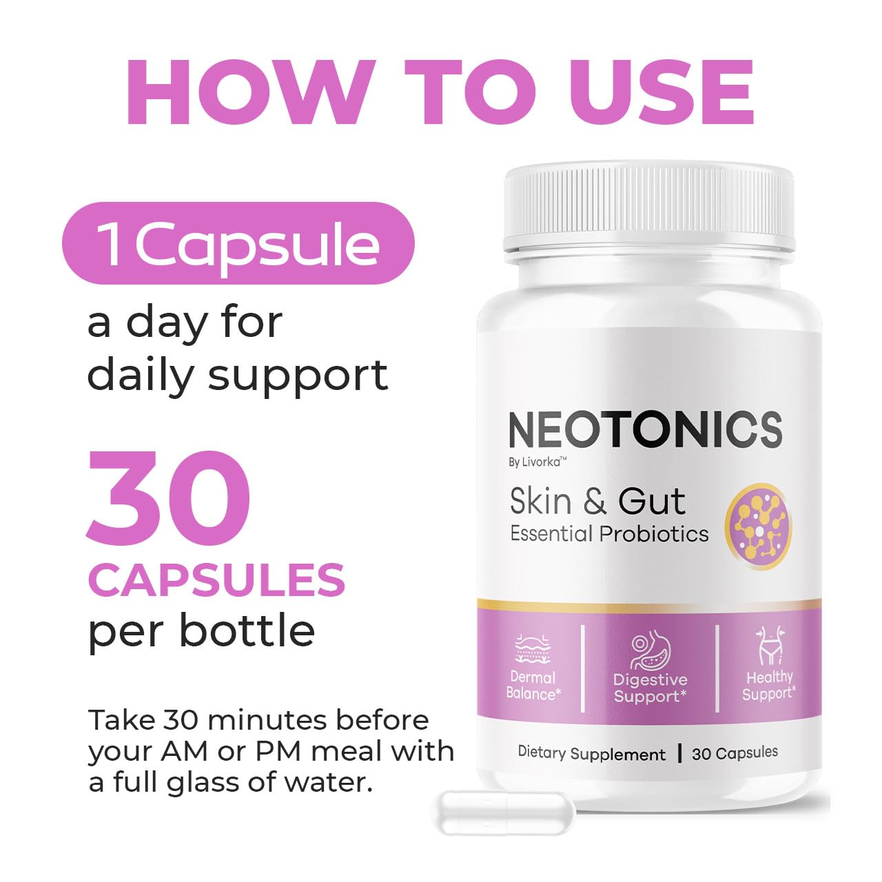 (2 Pack) Neotonics Capsules – Official Neotonics Skin & Gut Probiotics, 60 Capsules for 2 Months