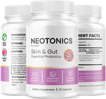 (2 Pack) Neotonics Capsules – Official Neotonics Skin & Gut Probiotics, 60 Capsules for 2 Months