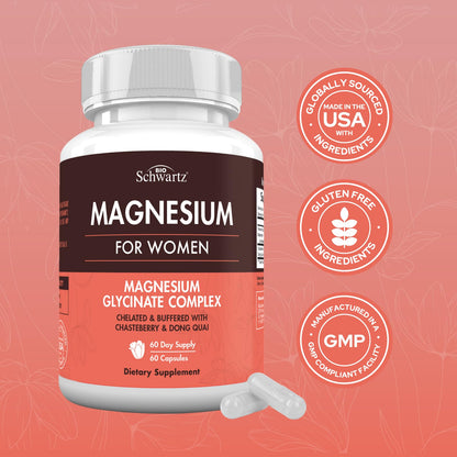 4-in-1 Magnesium Complex for Women | Stress Relief, Sleep & Hormonal Support | 60 Capsules