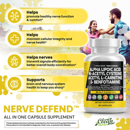 Alpha Lipoic Acid 600mg NAC 600mg Acetyl L-Carnitine 500mg Benfotiamine 300mg – Nerve Support Supplement (Made in USA) 90 Caps