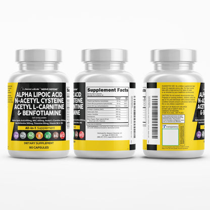 Alpha Lipoic Acid 600mg NAC 600mg Acetyl L-Carnitine 500mg Benfotiamine 300mg – Nerve Support Supplement (Made in USA) 90 Caps