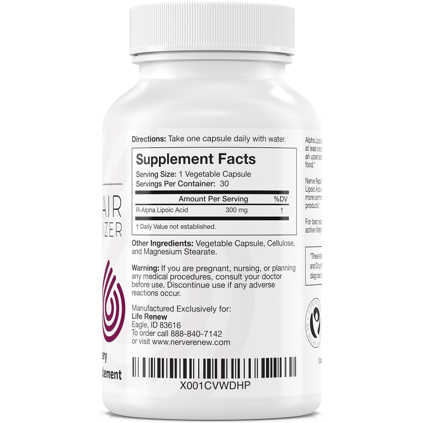 NERVE RENEW Optimizer | 30 Capsules | 300 mg Stabilized R-Alpha Lipoic Acid