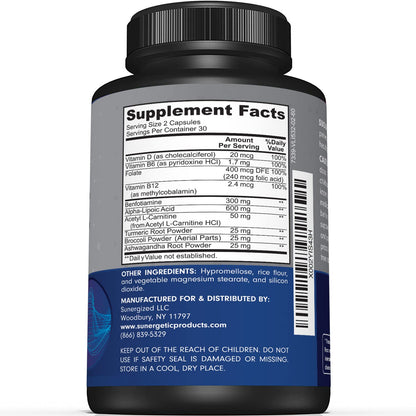 Premium Nerve Support Supplement - ALA 600 mg, Acetyl-L-Carnitine & Benfotiamine | 60 Capsules