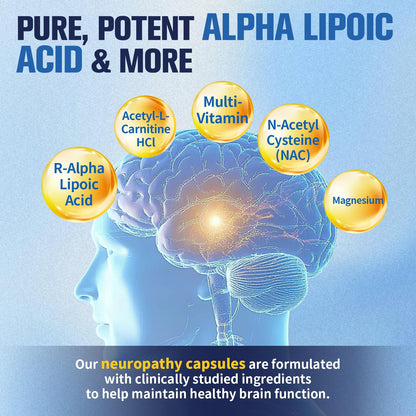 Nerve & Peripheral Neuropathy Support Supplement – 1200mg R-ALA, L-Carnitine, B Vitamins & NAC | Liver Detox & Antioxidant