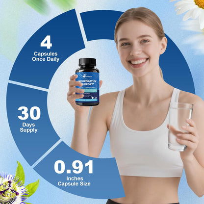 Nerve & Peripheral Neuropathy Support Supplement – 1200mg R-ALA, L-Carnitine, B Vitamins & NAC | Liver Detox & Antioxidant