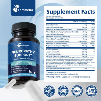 Nerve & Peripheral Neuropathy Support Supplement – 1200mg R-ALA, L-Carnitine, B Vitamins & NAC | Liver Detox & Antioxidant
