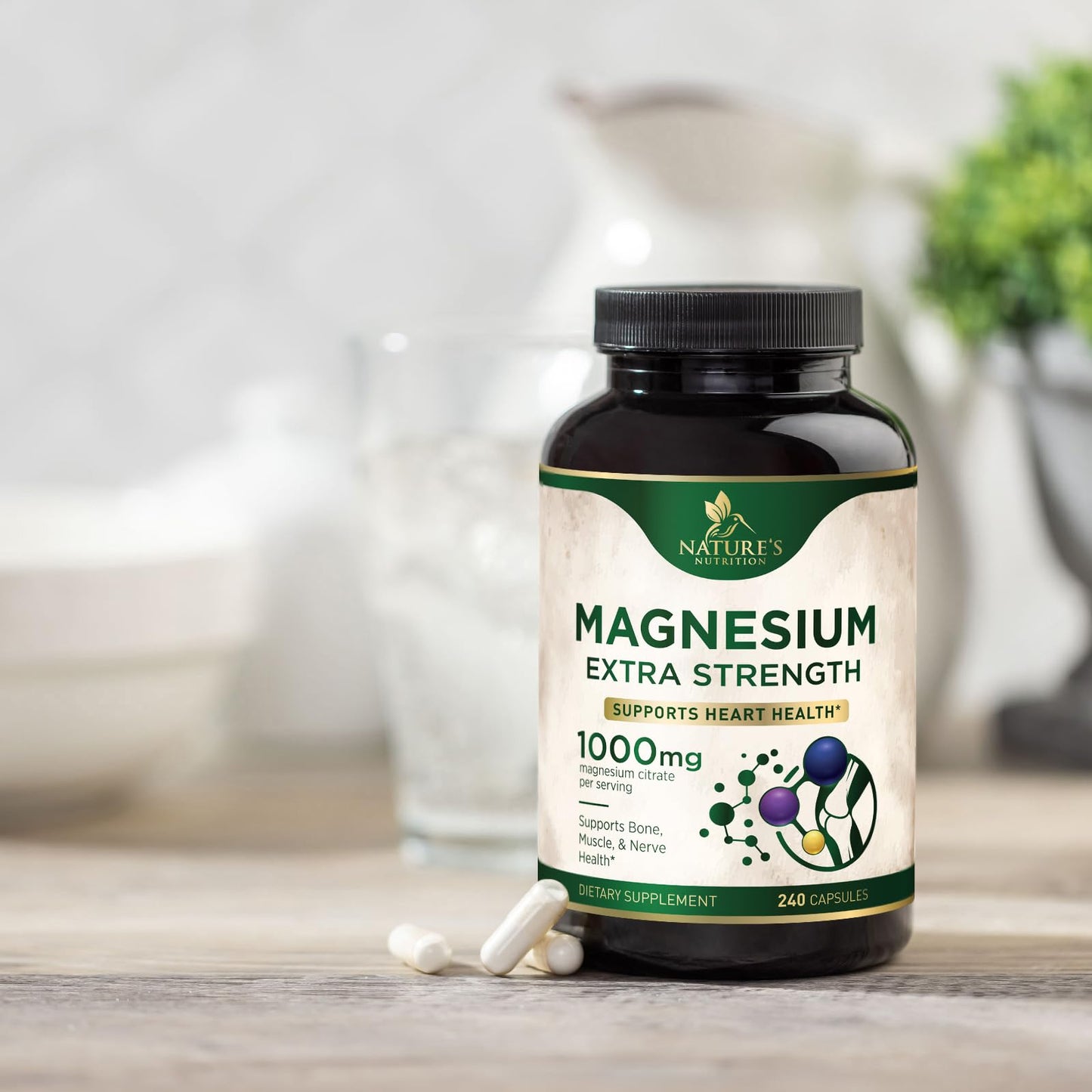 Magnesium 1000 mg Citrate - High Potency Mineral Support (Bone, Heart, Nerves & Muscles) - 240 Capsules