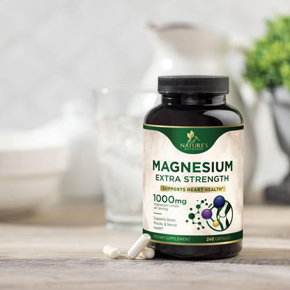 Magnesium 1000 mg Citrate - High Potency Mineral Support (Bone, Heart, Nerves & Muscles) - 240 Capsules
