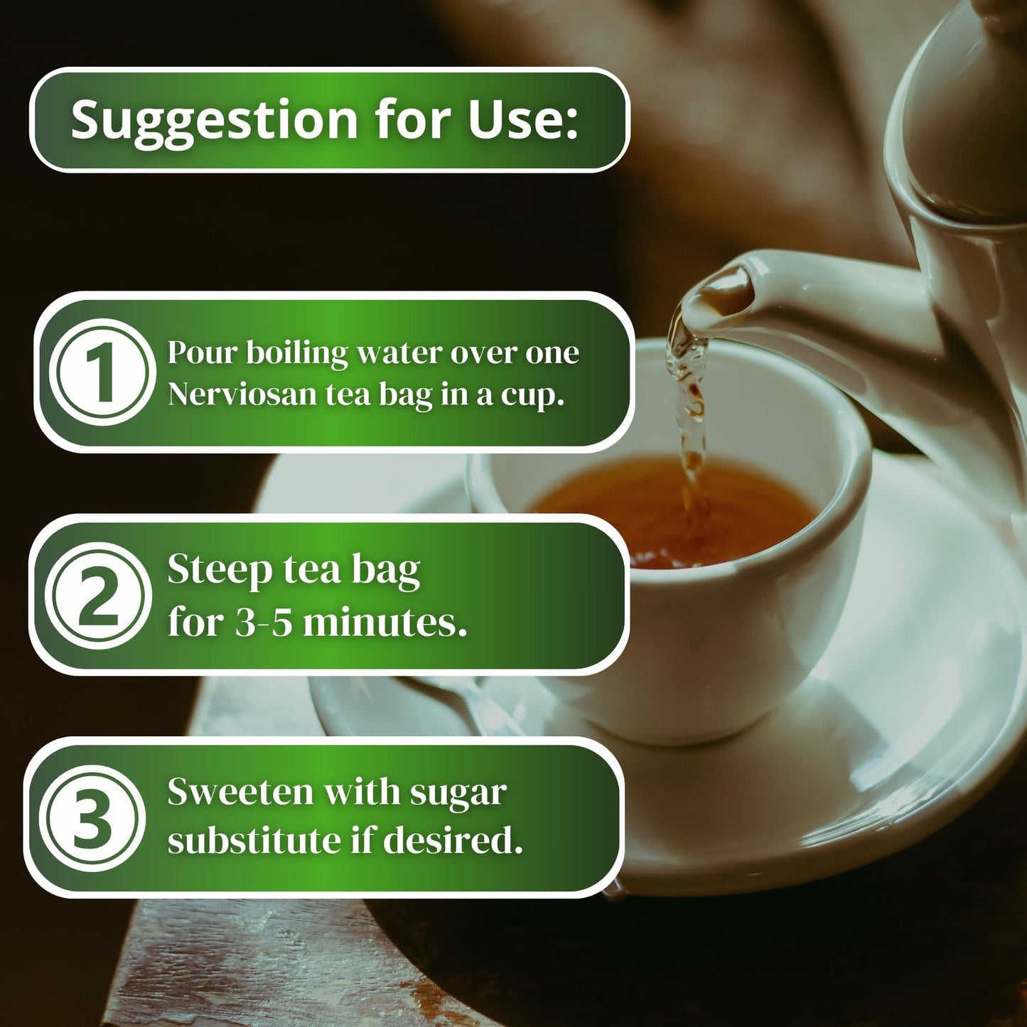 Nerviosan Calming Herbal Tea with Valerian Root, Lemon Balm & Burnet - 25 Bags - Peru