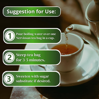 Nerviosan Calming Herbal Tea with Valerian Root, Lemon Balm & Burnet - 25 Bags - Peru