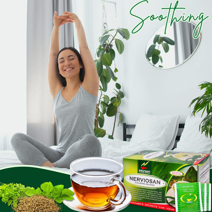 Nerviosan Calming Herbal Tea with Valerian Root, Lemon Balm & Burnet - 25 Bags - Peru