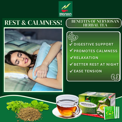 Nerviosan Calming Herbal Tea with Valerian Root, Lemon Balm & Burnet - 25 Bags - Peru