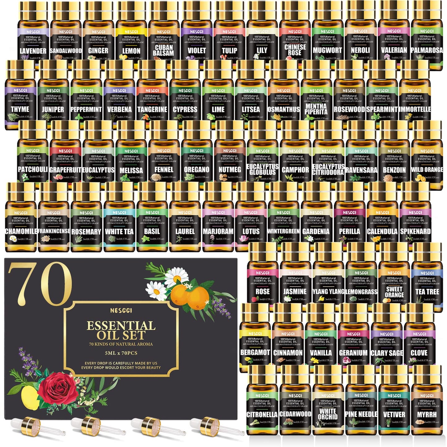 NESCCI 70 Essential Oils Gift Set for Diffusers, Candles & DIY Soaps – Halloween & Christmas