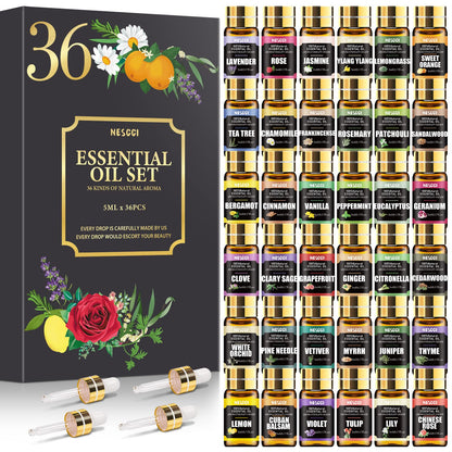 NESCCI Essential Oil Set - 36 x 5ml Essential Oils Gift Set for Diffusers, Candles and DIY