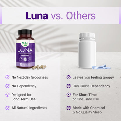 Nested Naturals Luna Sleep Aid - Non-Habit Forming Sleep Support with Valerian, Melatonin, Chamomile & More - 60 Vegan Capsules