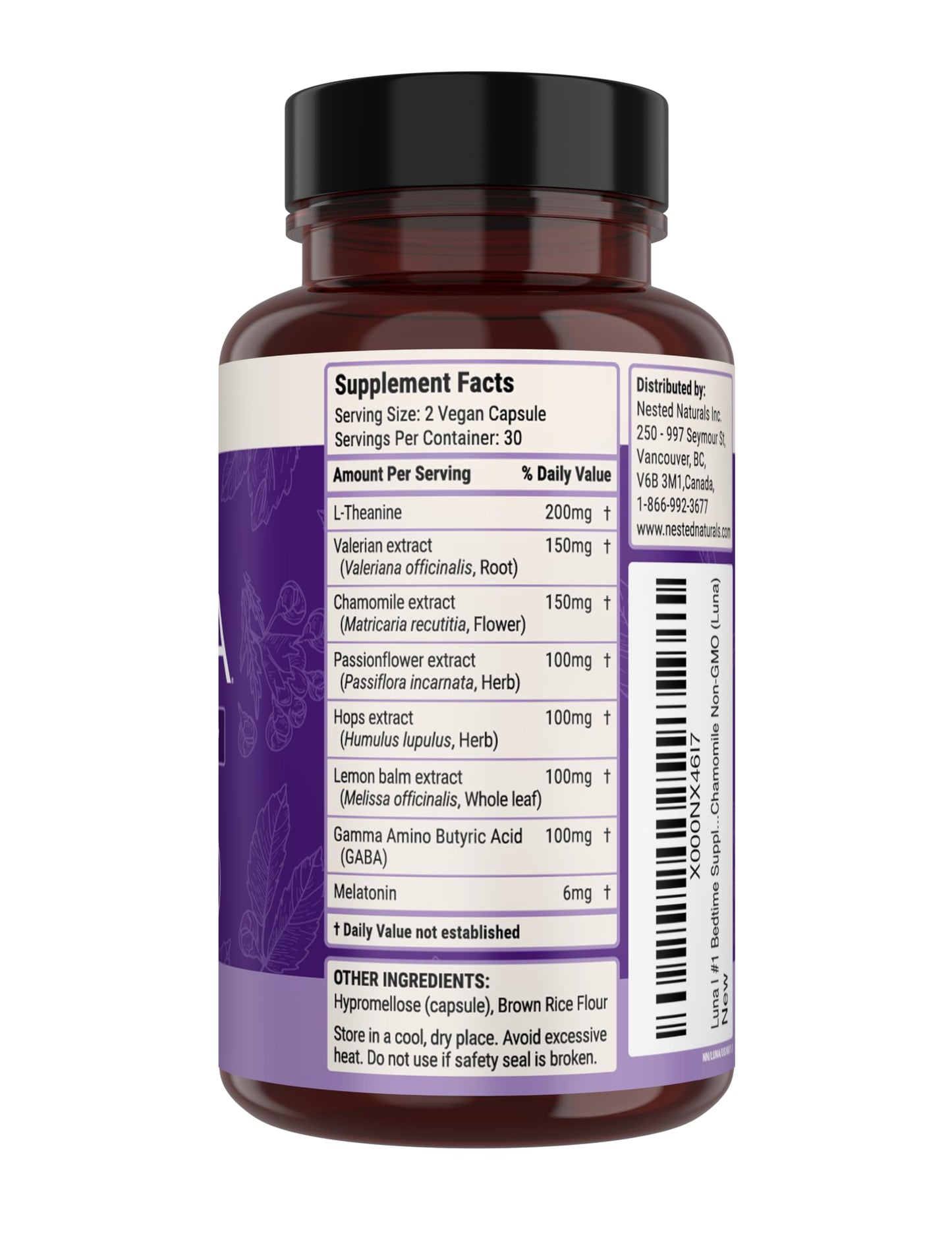 Nested Naturals Luna Sleep Aid - Non-Habit Forming Sleep Support with Valerian, Melatonin, Chamomile & More - 60 Vegan Capsules