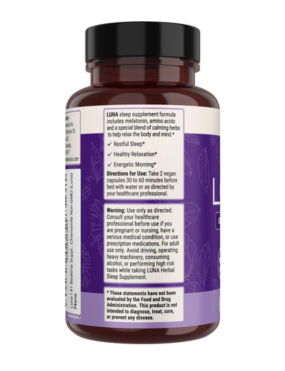 Nested Naturals Luna Sleep Aid - Non-Habit Forming Sleep Support with Valerian, Melatonin, Chamomile & More - 60 Vegan Capsules