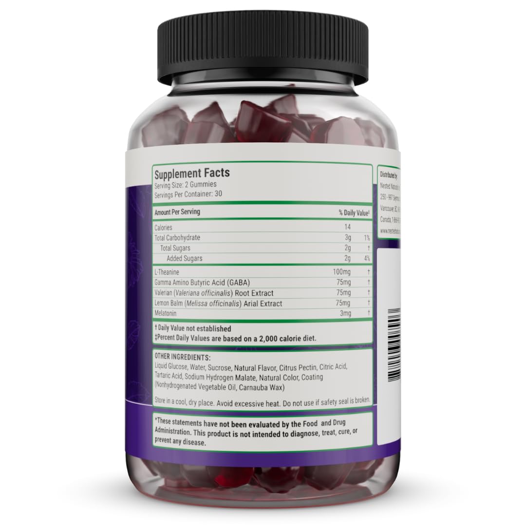Nested Naturals Luna Sleep Gummies – Melatonin 3mg, L-Theanine, Valerian, GABA (60 Vegan Gummies)