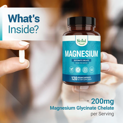 Nested Naturals Magnesium Glycinate Chelate 200mg | Sleep, Relaxation & Muscle Support | 120 Vegan Capsules