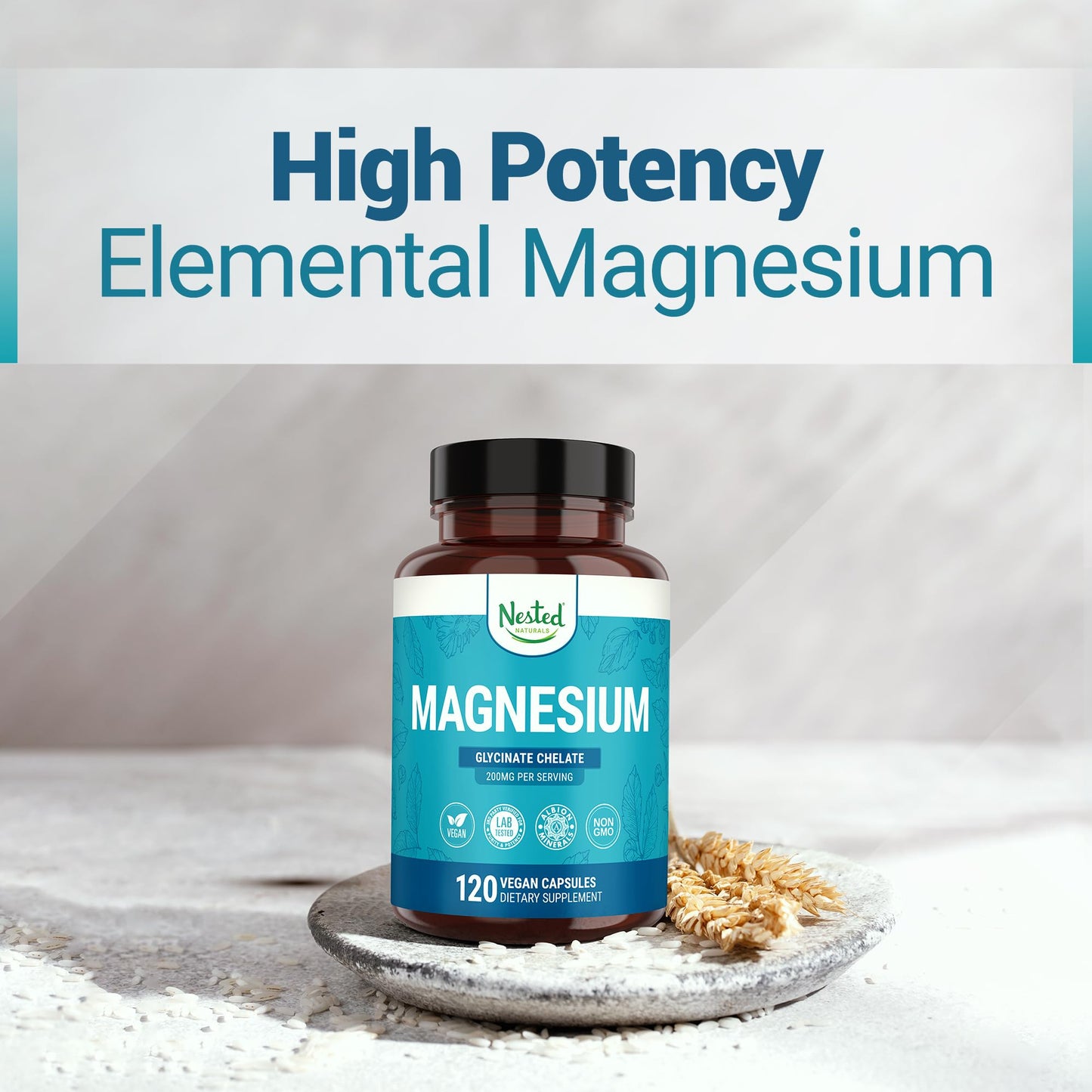 Nested Naturals Magnesium Glycinate Chelate 200mg | Sleep, Relaxation & Muscle Support | 120 Vegan Capsules