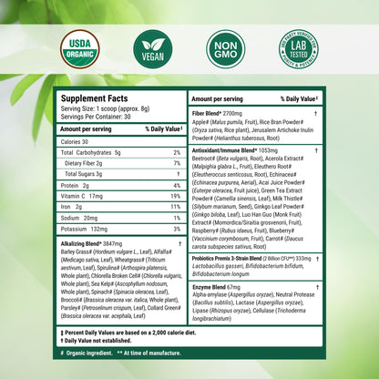 Nested Naturals Super Greens Daily Powder – USDA Organic Greens, Probiotics & Fiber, 30 Servings