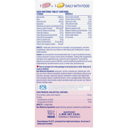 NESTLÉ Materna Prenatal Multivitamin with DHA Supplement | Folic Acid | 60 Tablets + 60 DHA Soft Gels