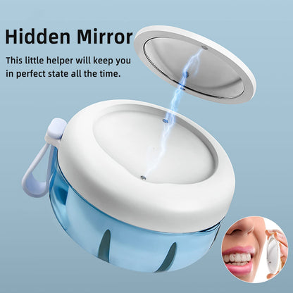 Netceem Leak-Proof Denture Cup Kit – Portable Travel Retainer Case with Mirror
