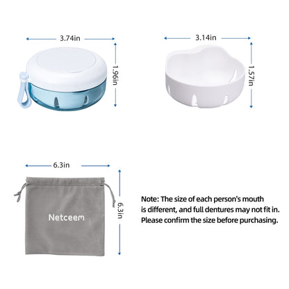 Netceem Leak-Proof Denture Cup Kit – Portable Travel Retainer Case with Mirror