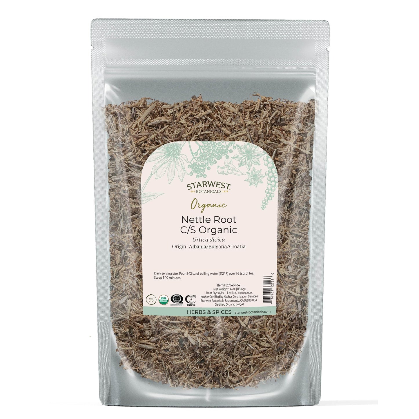 Starwest Botanicals Nettle Root Organic - Dried Stinging Nettle Root, 4 oz Kosher Non-GMO