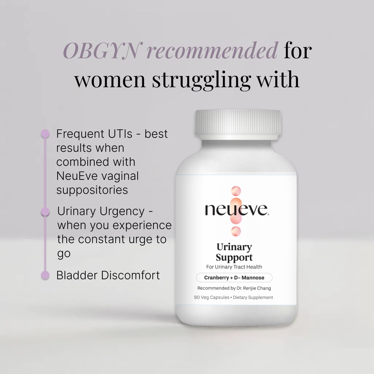 NeuEve Urinary Support Cranberry and D Mannose Supplements for Urinary Health Defense, All-Natural Ingredients | 90 Vegan Capsules